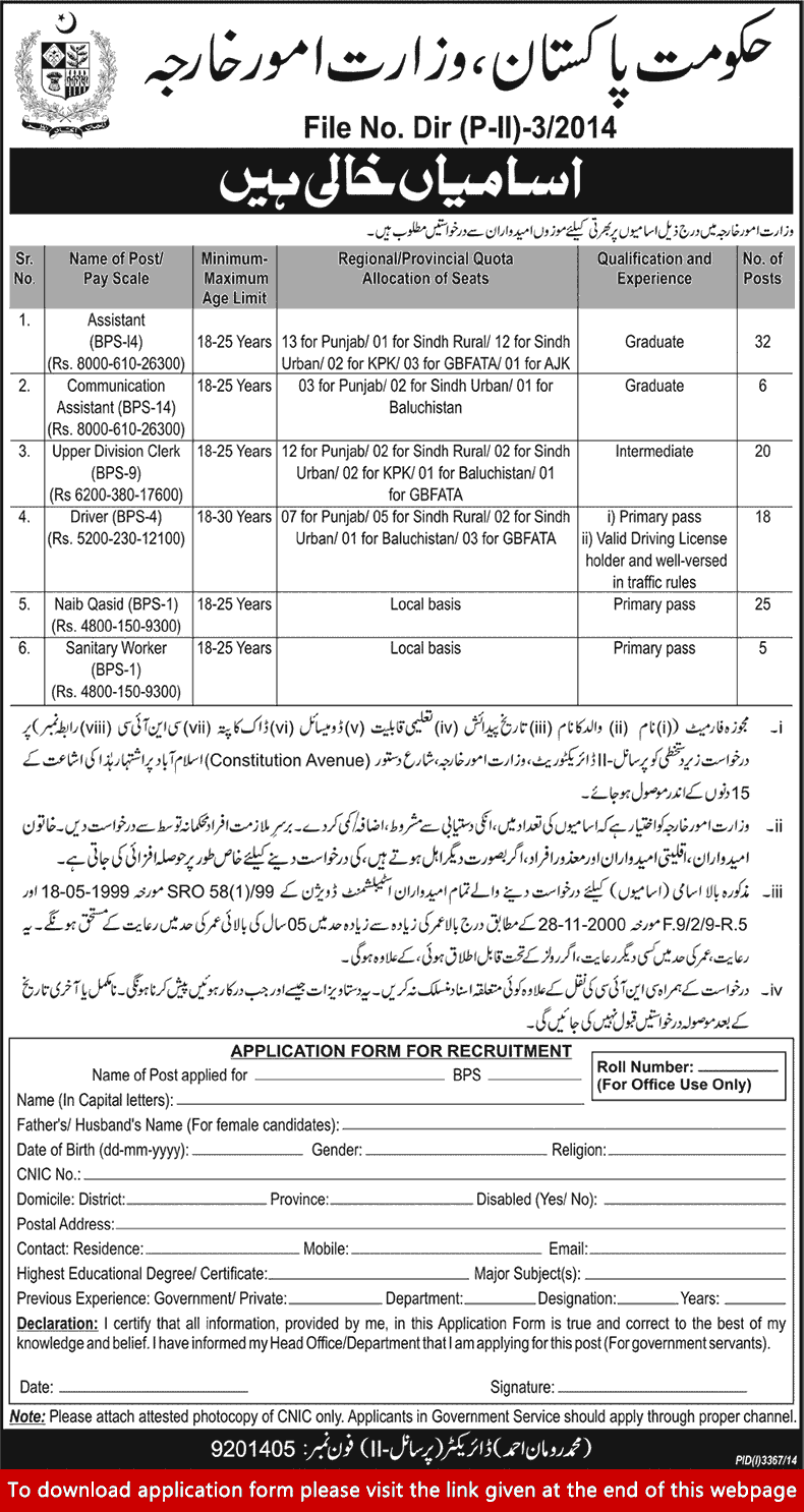 Ministry of Foreign Affairs Pakistan Jobs 2015 Islamabad Application Form Download Latest