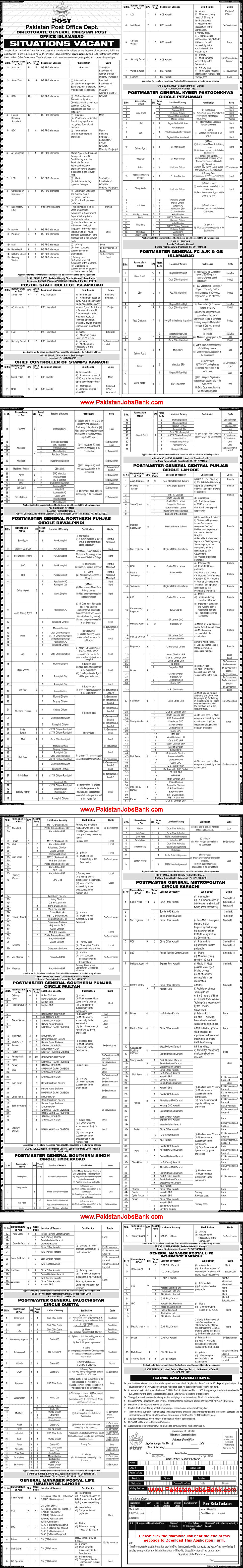 Pakistan Post Office Jobs 2015 Application Form Download Latest / New