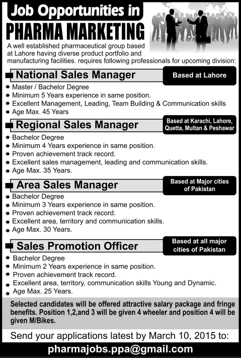 Pharmaceutical Sales Managers & Sales Promotion Officer Jobs in Lahore 2015 March
