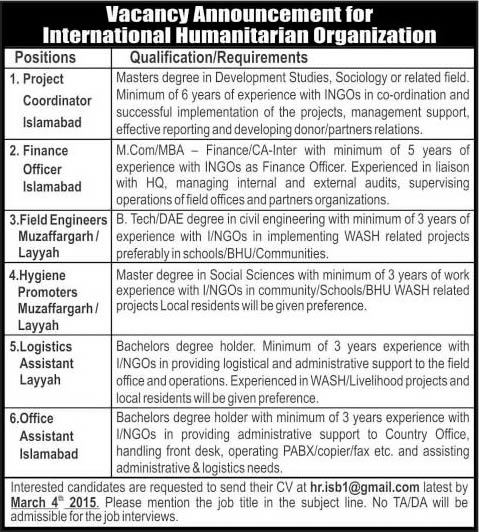 NGO Jobs in Pakistan 2015 March Project Coordinator, Finance Officer, Assistant & Others