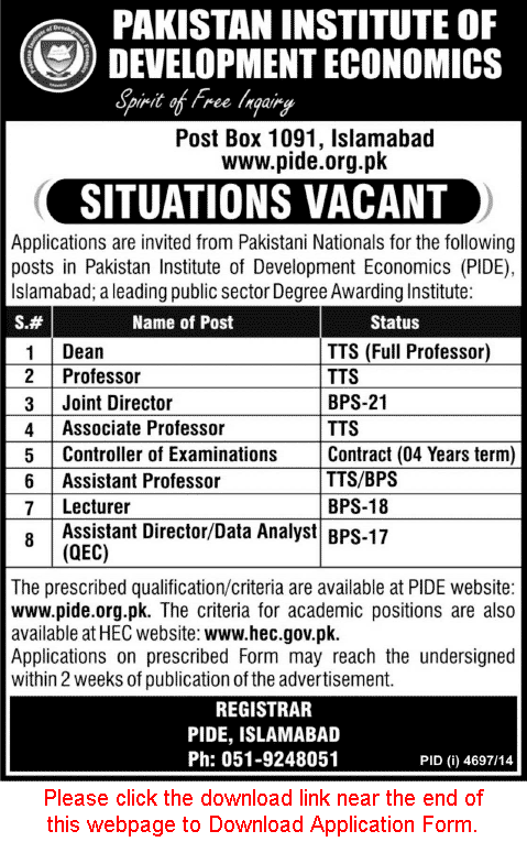 Pakistan Institute of Development Economics Islamabad Jobs 2015 March Teaching Faculty & Admin Staff