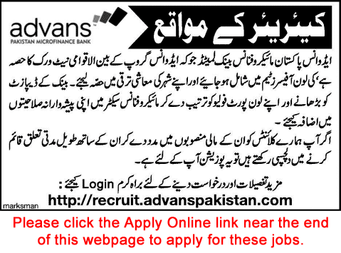 Advans Pakistan Microfinance Bank Jobs 2015 March / April Key Loan Officer Apply Online