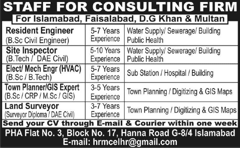 Civil / HVAC Engineers, GIS & Town Planners Jobs in Pakistan 2015 March / April for Consulting Firm