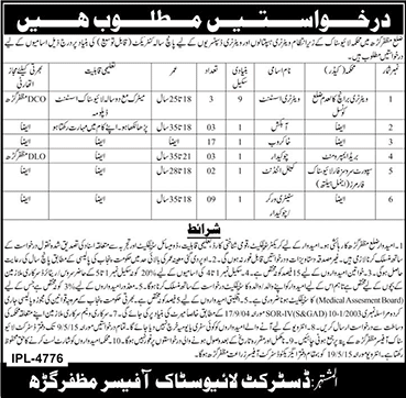 District Livestock Office Muzaffargarh Jobs 2015 April Veterinary Assistants, Khakroob, Chowkidar & Others