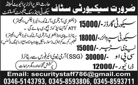Haris Enterprises Security Islamabad Jobs 2015 May Security Guard / Supervisor, Driver, Searcher & CPO