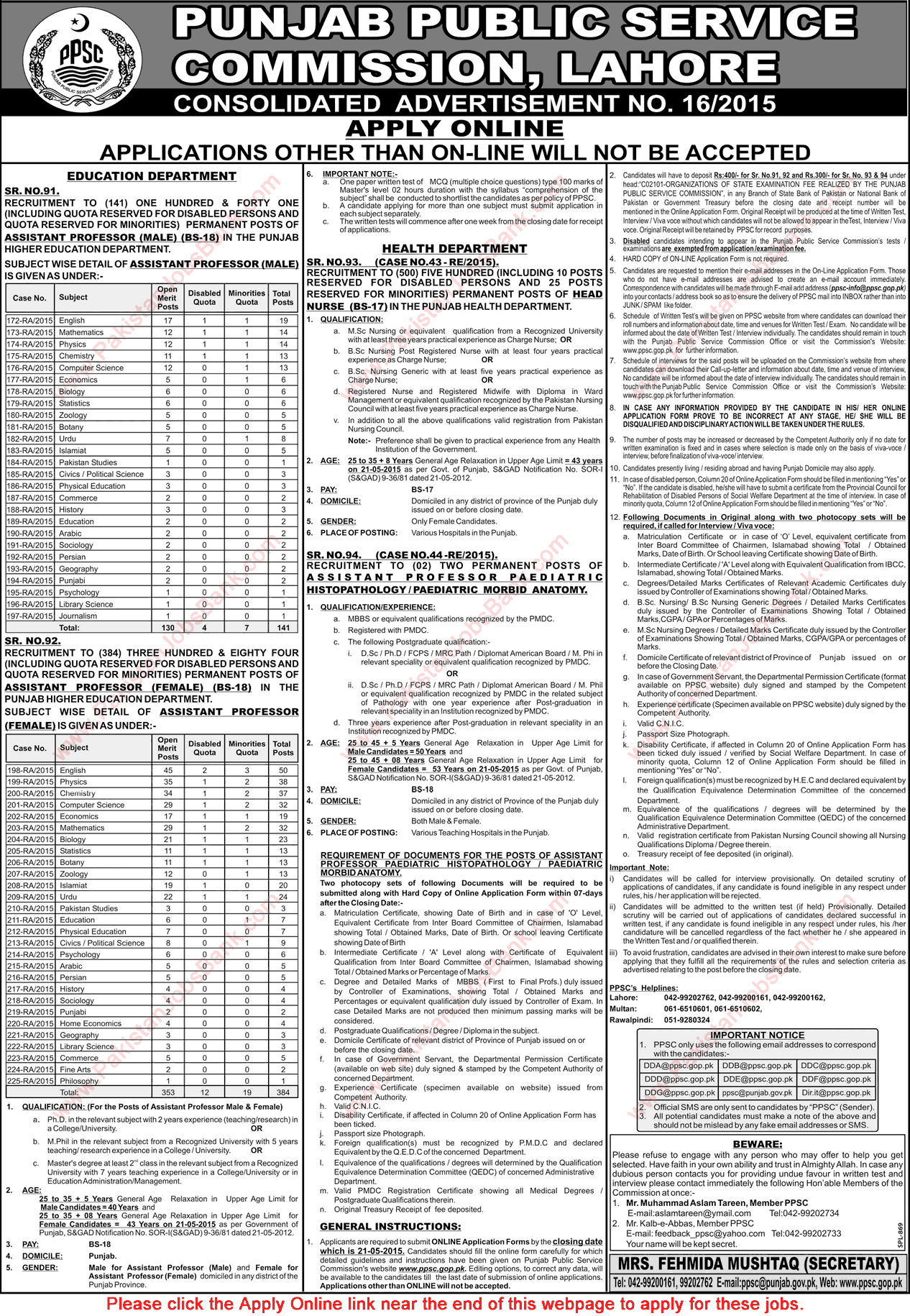 PPSC Nursing Jobs May 2015 Punjab Health Department Head Nurses Apply Online Latest