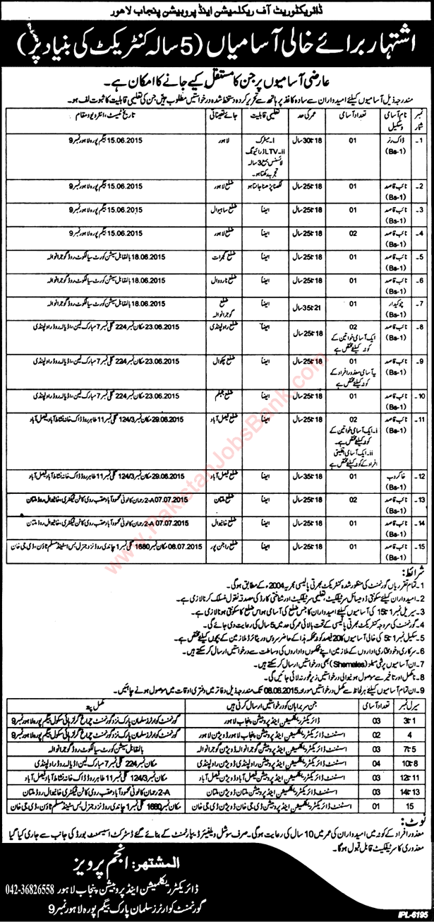 Directorate of Reclamation and Probation Punjab Jobs 2015 May Naib Qasid, Chowkidar, Dak Runner & Khakroob