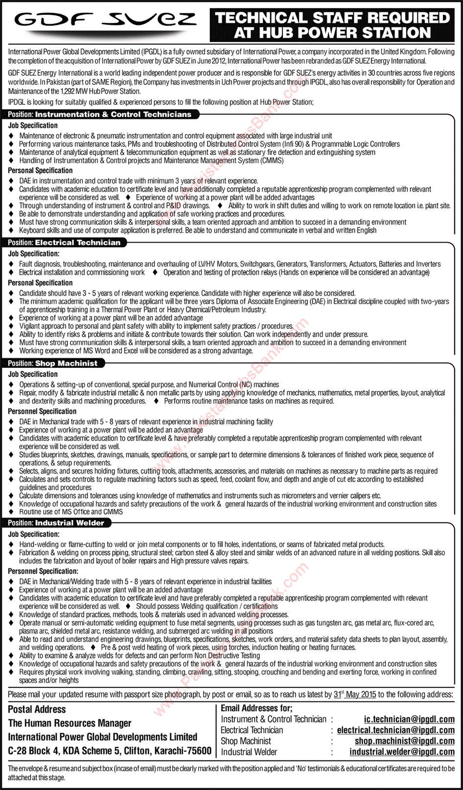 IPGDL Hub Balochistan Jobs 2015 May GDF SUEZ Pakistan - International Power Global Developments Limited