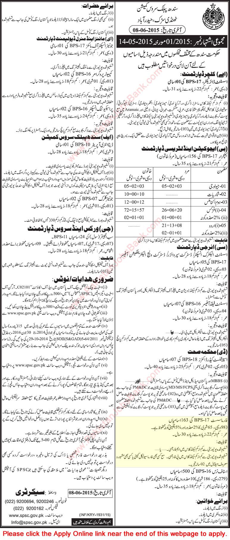 SPSC Pharmacist Jobs 2015 May Online Apply Health Department Sindh Latest