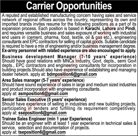 Sales and Marketing Jobs in Karachi / Lahore / Rawalpindi 2015 June Latest