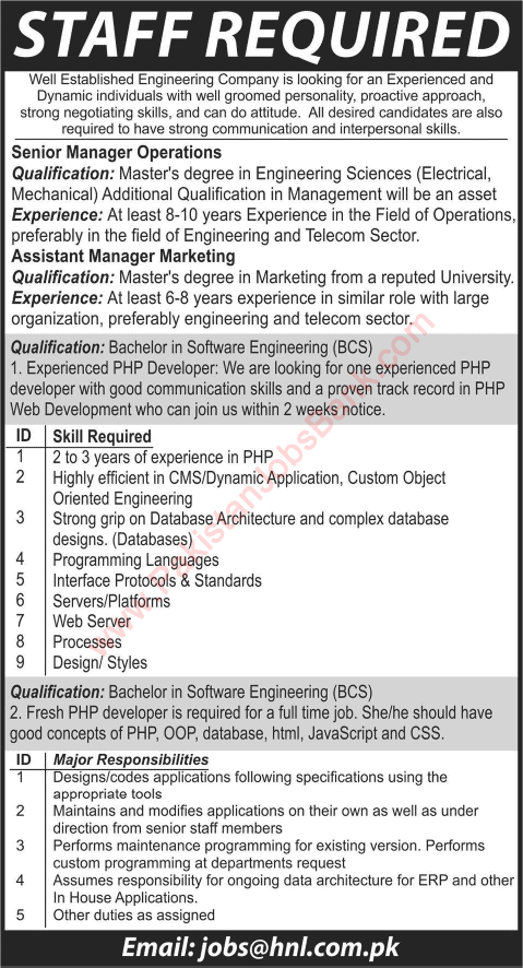Operation / Marketing Managers & PHP Developers Jobs in Lahore 2015 June at Hitech Group (HNL)