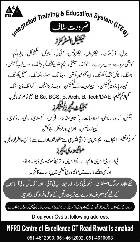 Integrated Training and Education System Islamabad Jobs 2015 June ITES Teaching Faculty, Instructors & Others
