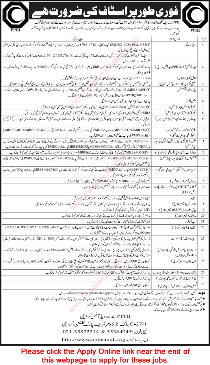 PPHI Sindh Jobs 2015 June Online Application Form Peoples Primary Healthcare Initiative Latest