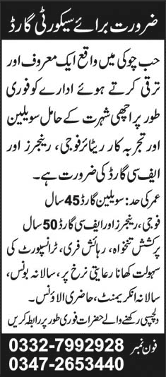 Security Guard Jobs in Hub Balochistan 2015 June