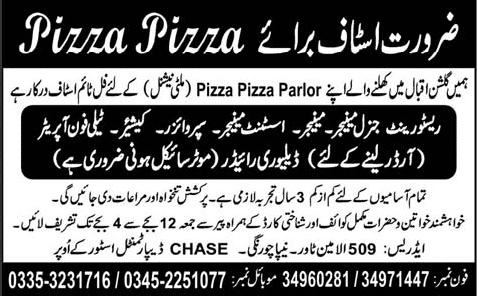 Restaurant Jobs in Karachi 2015 June Managers, Cashier, Telephone Operator & Delivery Riders