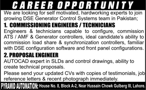 Pyramid Automation Lahore Jobs 2015 June / July Proposal / Commissioning Engineers & Technicians