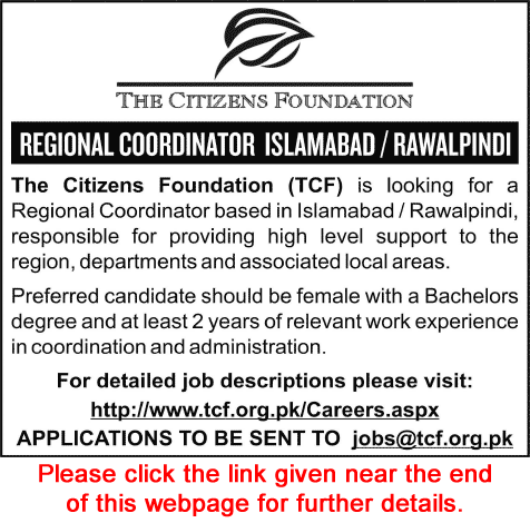 The Citizens Foundation Jobs 2015 June / July Rawalpindi / Islamabad Regional Coordinator