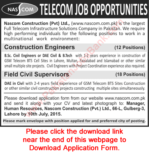 Civil Engineering Jobs in Nascom Construction Jobs 2015 July Application Form Download