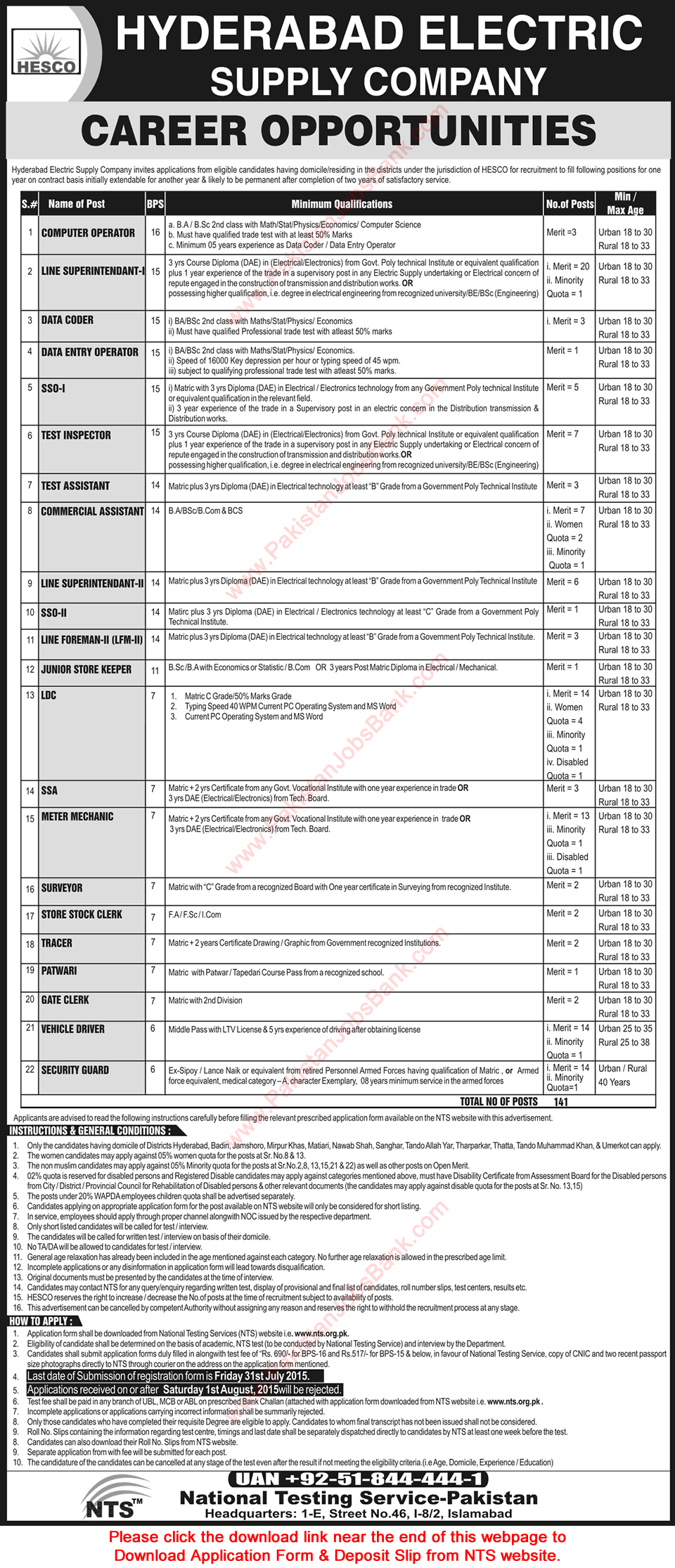 HESCO Jobs 2015 July Hyderabad WAPDA NTS Application Form Download Latest Advertisement Jang