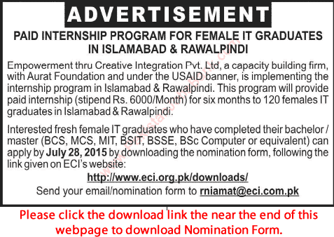 Empowerment thru Creative Integration (ECI) Internship Program 2015 July for Female IT Graduates Application / Nomination Form