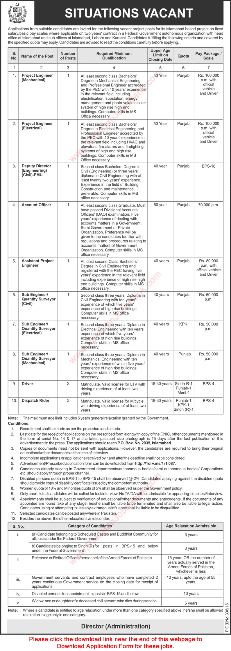 PO Box 2035 Islamabad Jobs Application Form 2015 July Federal Employees Benevolent and Group Insurance Funds