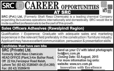 Sales Officer Jobs in Rawalpindi 2015 July Shafi Reso Chemicals (SRC) Latest