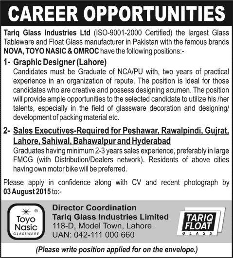 Tariq Glass Industries Jobs 2015 July Graphics Designer & Sales Executives Latest