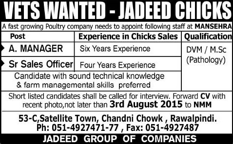 Sales Officer & Assistant Manager Jobs at Jadeed Chicks Mansehra 2015 July Latest