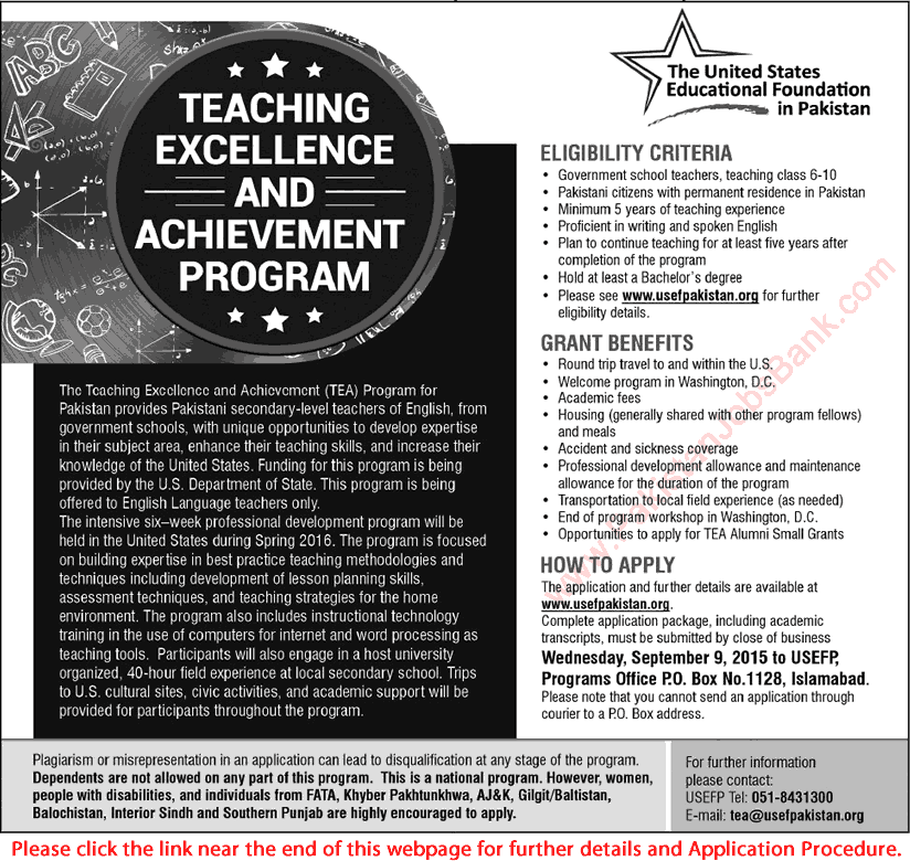 USEF Pakistan Teaching Excellence and Achievement Program 2015 August Government School Teachers