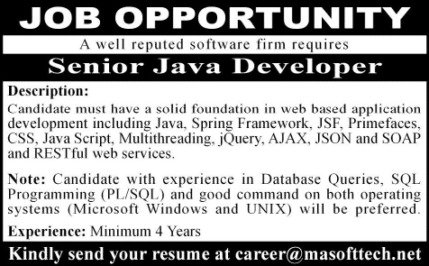 Java Developer Jobs in Karachi 2015 August MA SoftTech Pvt. Ltd Latest