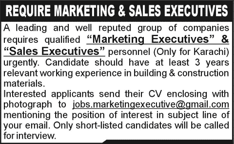 Marketing / Sales Executive Jobs in Karachi 2015 August Latest