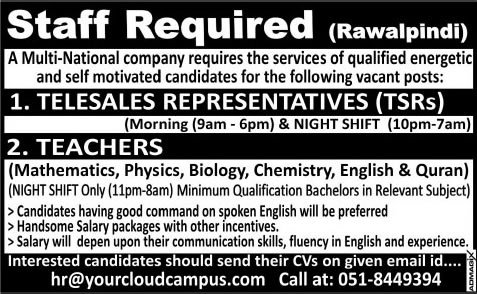 Online Teachers & Telesales Representative Jobs in Rawalpindi 2015 August Zeb Fortunes Latest