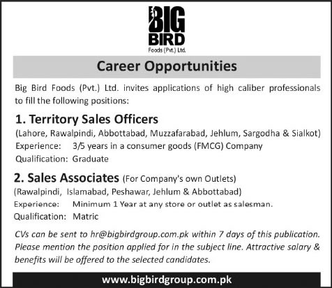 Big Bird Foods Pvt Ltd Jobs 2015 August / September Territory Sales Officer & Associates