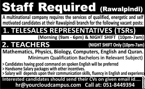 Telesales Representatives & Teacher Jobs in Rawalpindi 2015 September Zeb Fortunes Your Cloud Campus