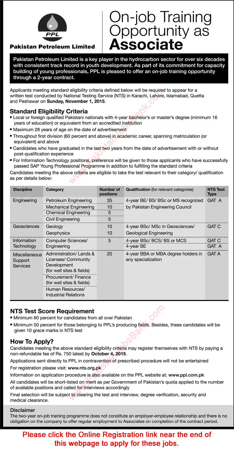 Pakistan Petroleum Limited Jobs September 2015 NTS Online Registration Form PPL Associates Latest