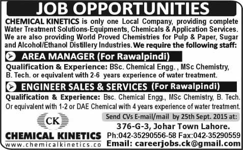 Chemical Kinetics Rawalpindi Jobs 2015 September for Chemical Engineers / Chemist Latest