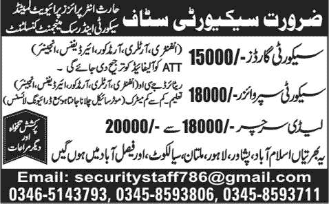 Haris Enterprises Pvt. Ltd Jobs 2015 September Security Guards / Supervisors & Lady Searchers