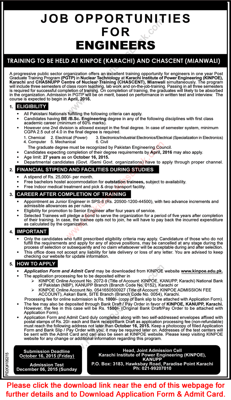 KINPOE Post Graduate Training Program 2015 October PAEC Junior Engineers KINPOE & CHASCENT Latest