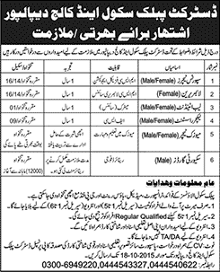 District Public School and College Depalpur Jobs 2015 October Lecturer Assistant, Lab Attendant & Others