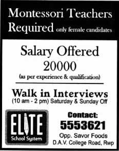 Montessori Teacher Jobs in Rawalpindi 2015 October at Elite School System Latest