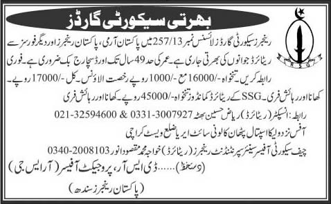 Rangers Security Guards Karachi Jobs 2015 October Latest