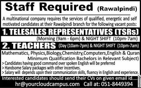 Zeb Fortunes Rawalpindi Jobs 2015 October Telesales Representatives & Teachers Your Cloud Campus