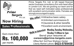Sales Professional Jobs in Prime Targets Lahore 2015 October