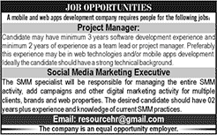 Project Manager & Social Media Marketing Executive Jobs in Lahore 2015 October