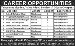 ITEL Services Lahore Jobs 2015 October Marketing Officers / Managers, Software Engineers & Others