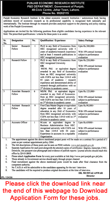 Punjab Economic Research Institute Lahore Jobs 2015 PERI Application Form Research Fellows