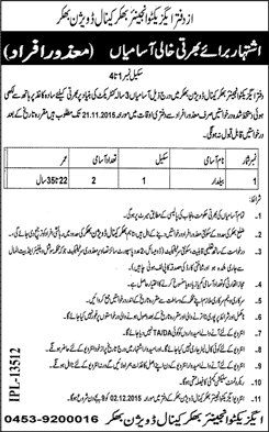 Baildar Jobs in Canal Division Bhakkar 2015 October Disabled Quota