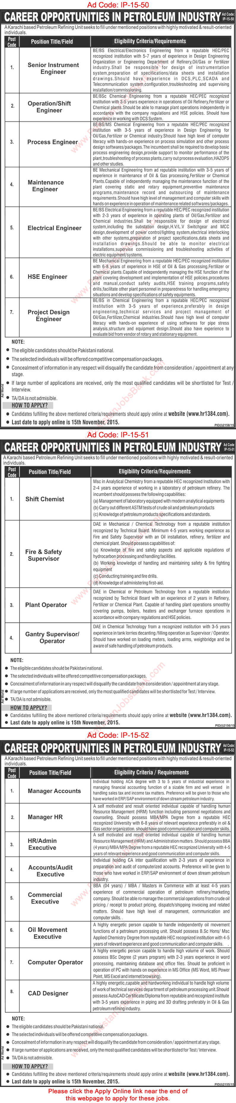 www.hr1384.com Jobs 2015 November KRL Karachi Based Petroleum Refining Unit Online Apply Latest