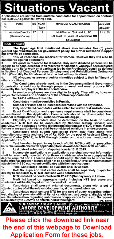 Assistant Director Jobs in LDA 2015 November NTS Application Form Download Latest