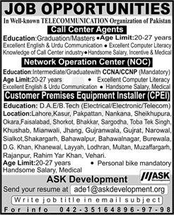 ASK Development Jobs 2015 November Call Center Agents, Network Operation Center & CPE Installer